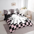thumbnail image 3 of Manfei Kawaii Halloween Ghost 7pcs Bedding Comforter Set,Geometric Grid Queen Bedding Sets,White Pink Black Queen Sheet Sets For Teens,Ultra Soft Home Decor Reversible, 3 of 8