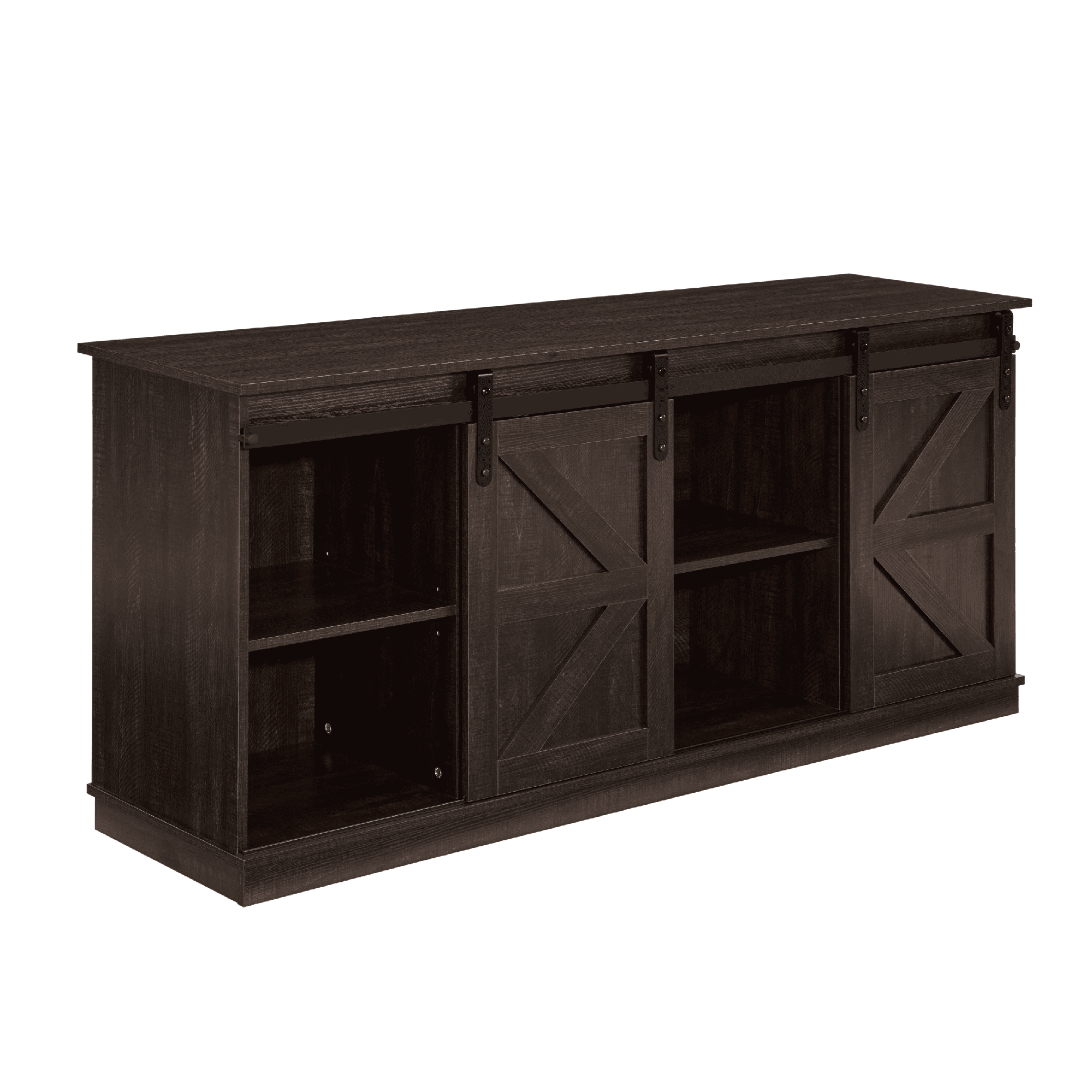MAYEERTY 58" Farmhouse TV Stand with Sliding Barn Doors, Storage Cabinets for TVs Up to 65", Brown