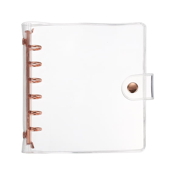 Uxcell A7 Binder Cover, Mini Square 6 Ring Transparent Soft PVC Refillable Notebook Shell with Snap Button Pockets Loose Leaf Journal Folders for Budget Planner, Rose Gold Clip