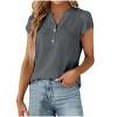 thumbnail image 1 of Women's Casual V-Neck Short Sleeve Blouse Button Down Shirt Solid Color Tops Comfortable Polyester Fashion Top for Work Party Dating Home Spring Summer, 1 of 8
