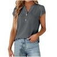 Women's Casual V-Neck Short Sleeve Blouse Button Down Shirt Solid Color Tops Comfortable Polyester Fashion Top for Work Party Dating Home Spring Summer