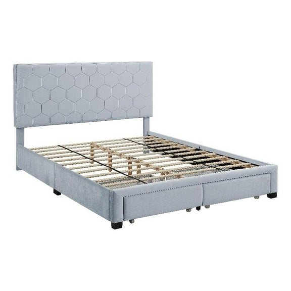 Furniture of America Harper Fabric Queen Bed with 2-Drawer in Light Gray