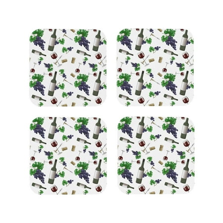 

Leather Coasters Set of 4 - Purple Wine Print Lightweight Non-Slip Drink Coasters for Desk Anti-Scalding Desk Cup Coasters for Office Table Decor Square