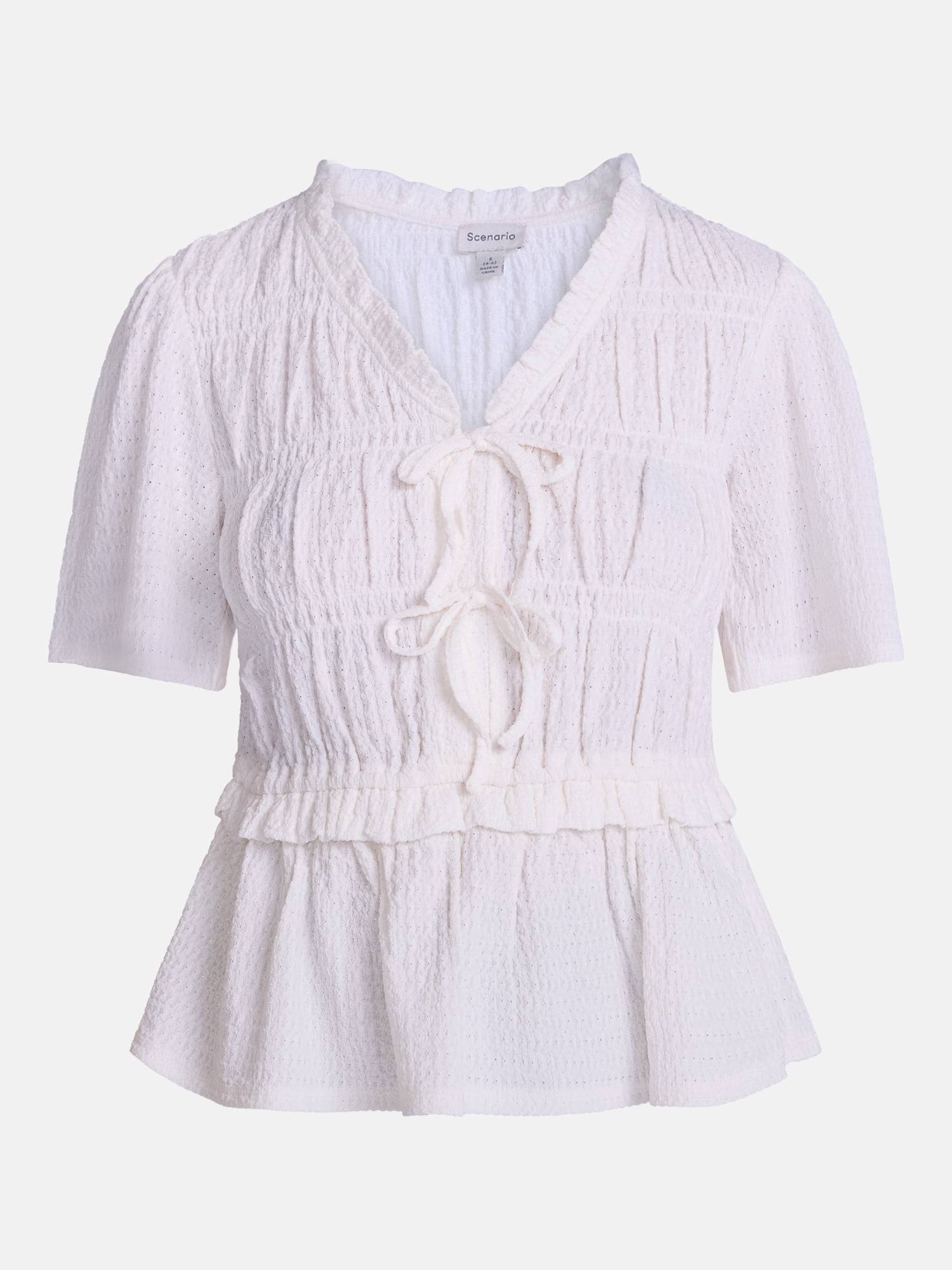 Scenario Women's and Women's Plus Textured Tie Front Top, Sizes XS-4X