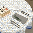thumbnail image 6 of Yellow Floral Tablecloth Round 60 Inch Spring Summer Vintage Blue Flower Decorative Outdoor Table Cloth Washable Fabric Boho Table Cover for Kitchen Dining Holiday Party Picnic Indoor Home Decor, 6 of 6