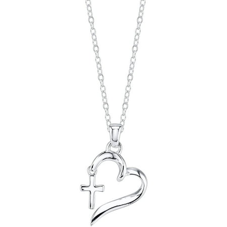 Sterling Silver Faith Hope Love Heart with Cross