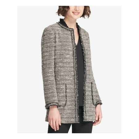 DKNY Womens Black Tweed Long Open Front Open Cardigan Jacket Size: 10