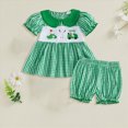 thumbnail image 2 of KPOPLK Girls Clothing Sets Baby Girls Summer Outfits Set Gingham Short Sleeve Top with Shorts for 1-5 Years(12-18M,Green), 2 of 4
