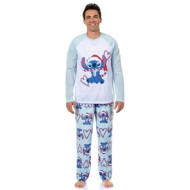 Disney Stitch Christmas Pajamas Men's Candy Cane 2 Piece PJ Lounge Set (S)