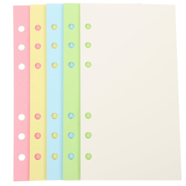 100 hojas de color en blanco A6 Papel de hoja suelta de 6 hoyos Papel de recarga de carpetas