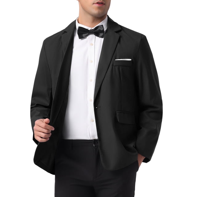 CHAQUETA DE TRAJE DE NEGOCIO SÓLIDA DE UN BOTÓN CON SOLAPA DE MUESTRA PARA HOMBRES CHIC INSPIRADOS 2XL NEGRO