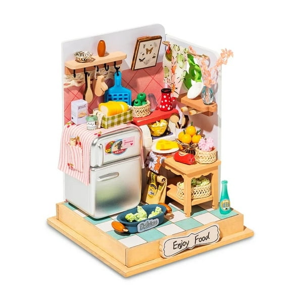 DIY Taste Life Kitchen Doll House with Furniture Children Adult Miniature Dollhouse Bubble Bath Wooden Kits Toy Gift DS