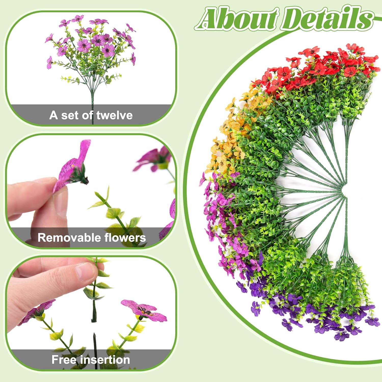 Artificial Flowers Hanging Basket for Outdoor Spring Summer Decor, Fake Silk Colorful Daisy Eucalyptus in 12" Metal Coconut Lining Pot Arrangement for Home Patio Yard Decor(Purple Red Yellow)