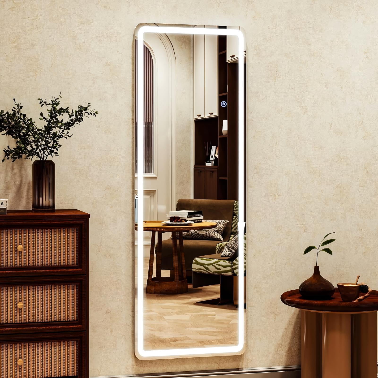 Gleamira 60"x16" LED Full Length Mirror Rectangular Floor Mirror with Stand, White