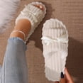 thumbnail image 6 of Women Ribbed Fleece Satin Bow Open Toe Slide Slippers White 9-9.5, 6 of 9