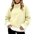 thumbnail image 2 of Chandails d'Automne et d'Hiver Grande Taille pour Femmes, Mode Féminine Décontractée, Col Roulé Imprimé, Haut à Manches Longues, Chandail, Chandails à Capuchon Amusants, Beige, TTTG, 2 of 5