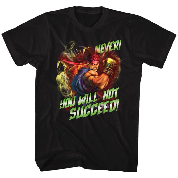 Street Fighter Never Succeed Black Adult T-Shirt 2Xlt