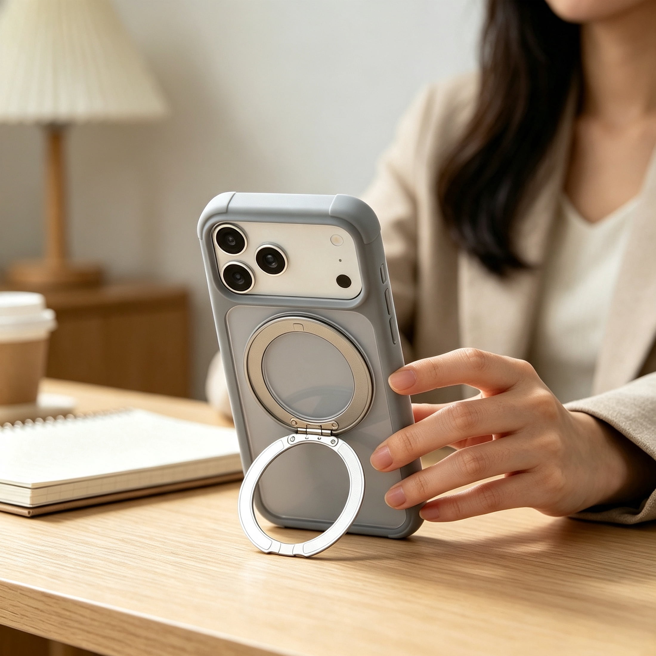 onn iPhone 18 Pro Max and iPhone 17 Pro Max Bumper Cell Phone Case with MagSafe & 360 Ring Kickstand, Clear