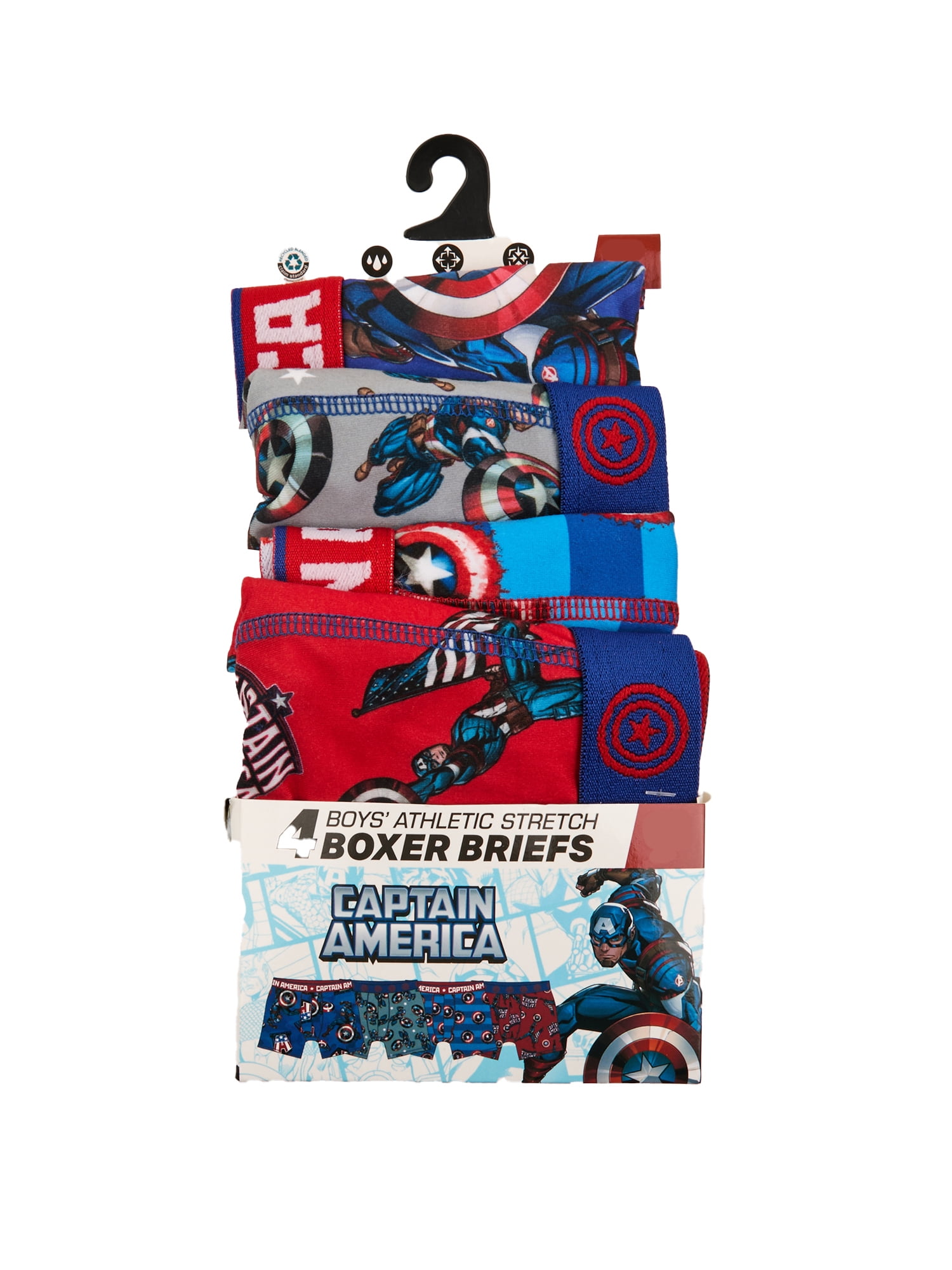 Captain America Boys Boxer Brief Underwear, 4-Pack, Sizes XS-XL