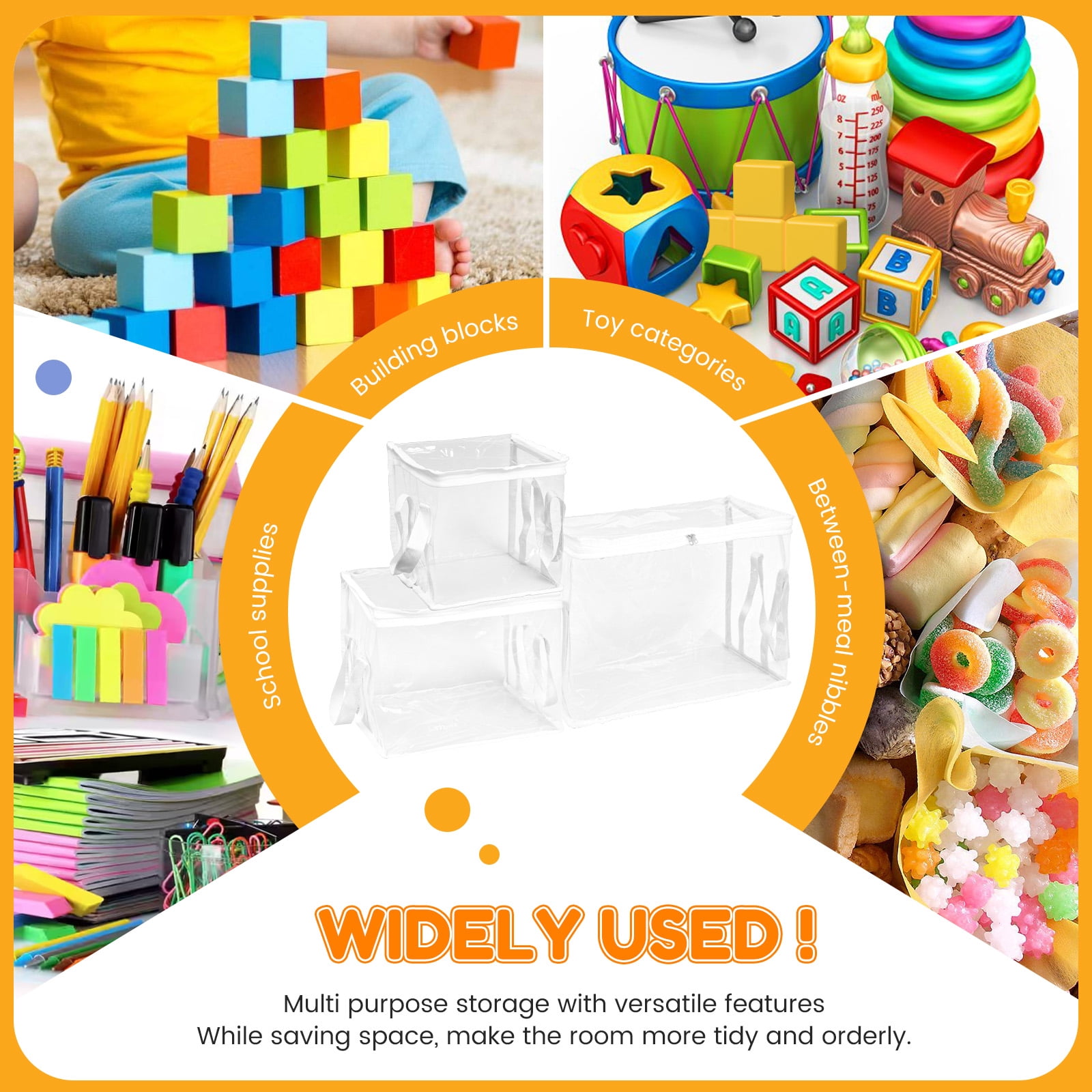 6Pcs Toy Storage Bag with Handle and Zipper Clear PVC Toy Organizer Bag Multipurpose for Doll Board Game Building Block