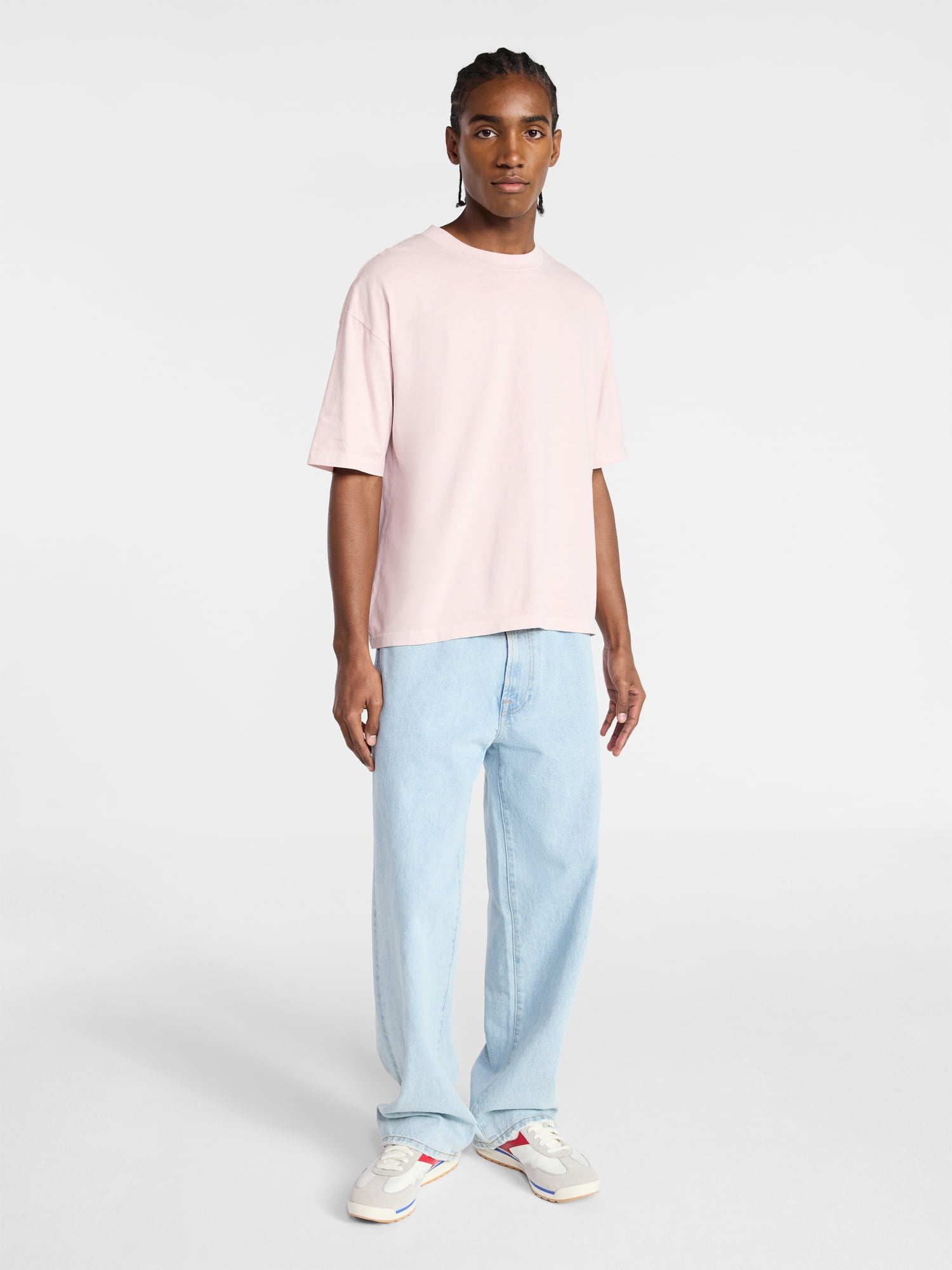 No Boundaries Cotton Oversized Cropped Tee with Short Sleeves, Men's and Big Men's XS-5XL