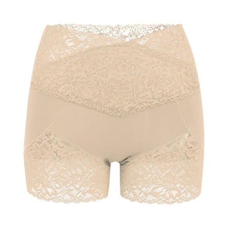 GA WEIHUA Clearance SalesPretty Lace Boxer Briefs for Women V Cut Criss Cross High Rise Panties Stretch Boyshort Panty Floral Lace Lingerie(Beige M)
