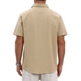 thumbnail image 3 of INSPIRE CHIC Men's Point Collar Short Sleeve Button Down Casual Stripes Linen Shirts 3XL Khaki, 3 of 6