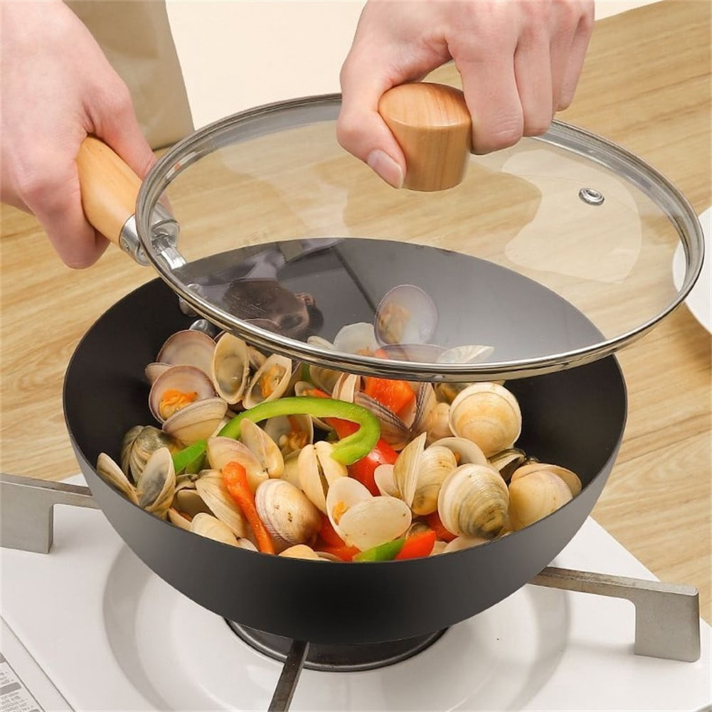 Non-stick Frying Pan for Flat Bottom Wok Iron Pots Kitchen Cookware With Glass Cover