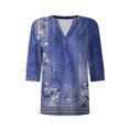 thumbnail image 4 of Xyxonk 3/4 Sleeve Fall Shirts for Women 2025 Floral Print Blouses Dressy Casual V Neck Button Tops Fall Fashion Shirts Dark Blue XL, 4 of 7