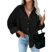 Rosfancy Corduroy Shirts Jacket Shacket for Women Oversized Long Sleeve Button Down Jackets Coat Casual, S-XXXXL