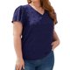 thumbnail image 1 of Camiseta de talla grande para mujer, cuello en V, Jacquard, punto, manga con volantes, informal, holgada, jersey de verano, Top azul 4XL, 1 of 6