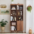 thumbnail image 4 of 70" Tall 2 Pack Freestanding Bathroom Storage Cabinet with Adjustable Shelves, Arched Decor & Anti-Slip Feet, Walnut Space-Saving Organizer for Living Room, 4 of 10
