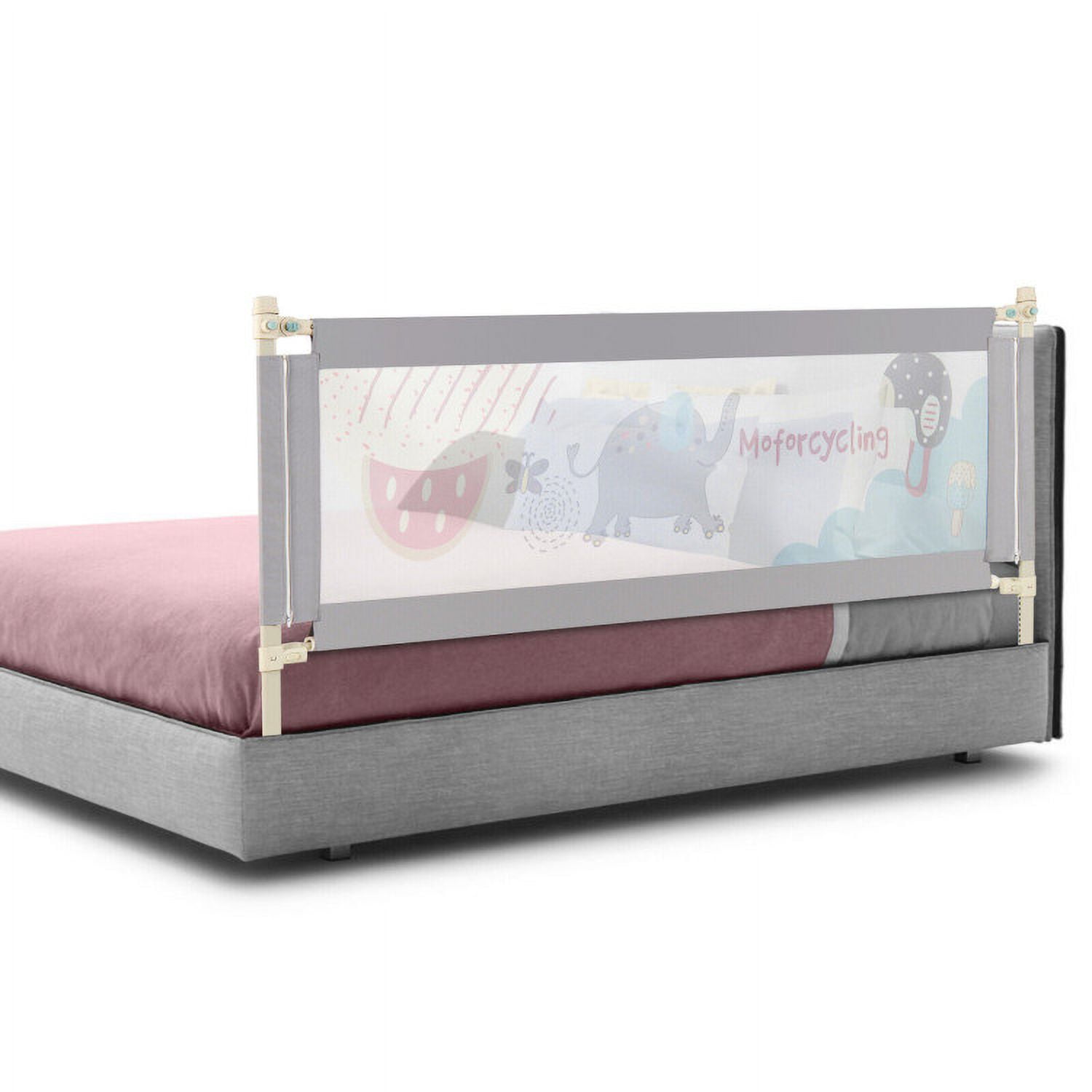 Resenkos Vertical Lifting Baby Bed Rail with Lock-L, Toddler Bed Bumper, Grey