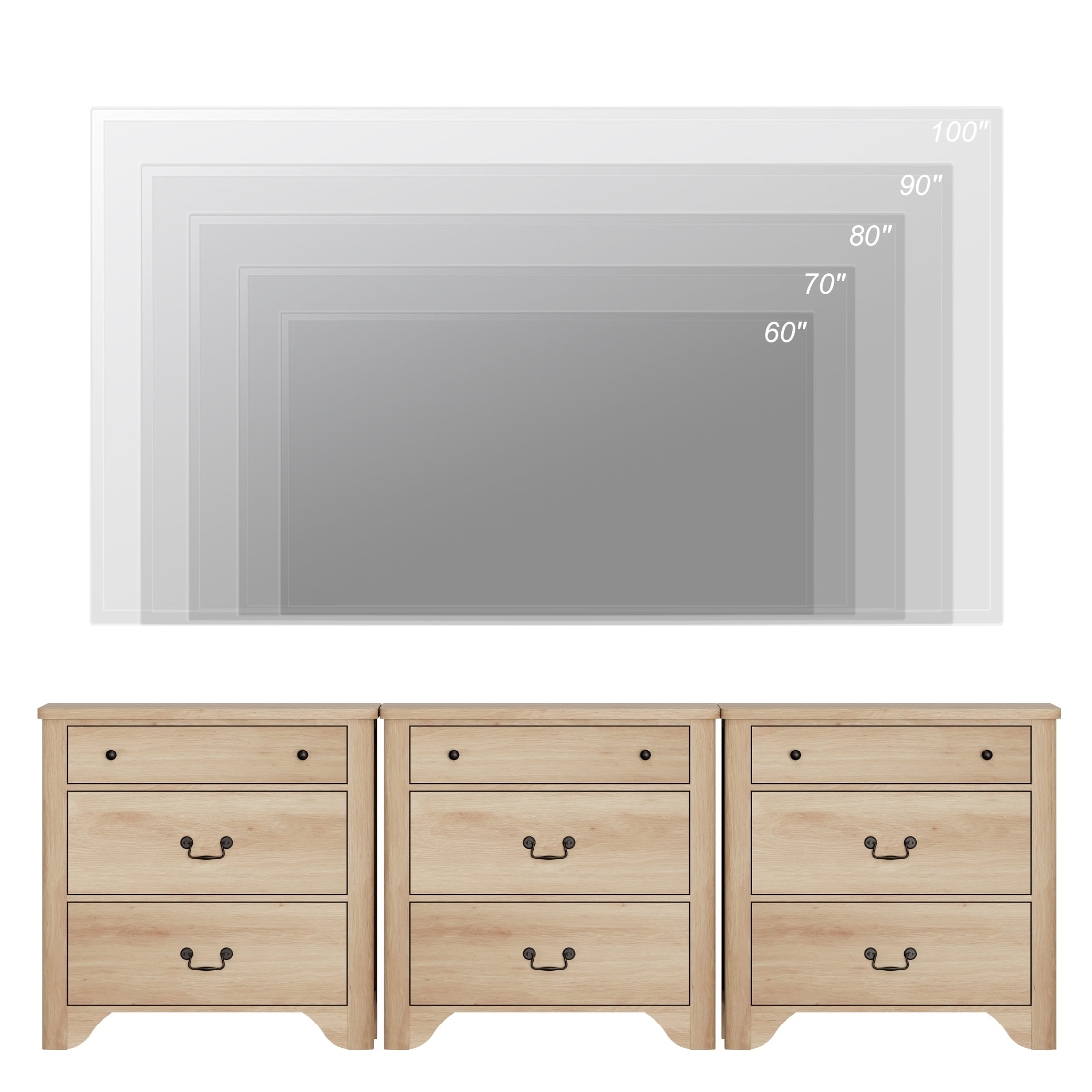 WAMPAT 3 Drawer Dresser Set of 3 for Bedroom,Oak Dresser Closet Dressers Chest of Drawers for Living Room, Entryway and Hallway