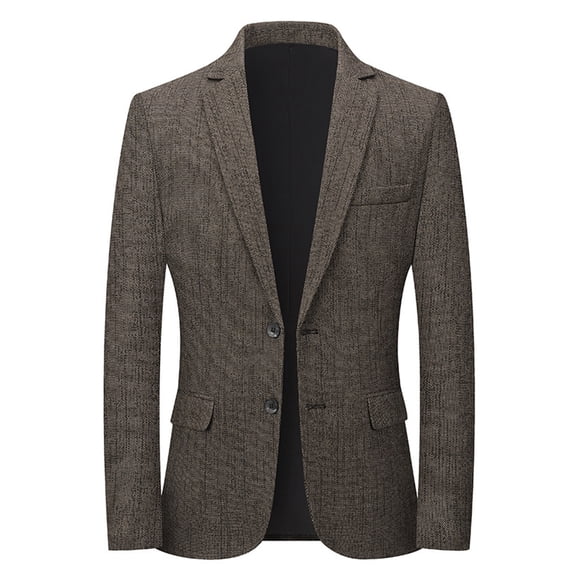 Casual Suit Jacket for Men, Solid Color Long Sleeve Lapel Design with Two-Button Front, Woolen Cloth Fabric, Standard Thickness, for Daily Wear and Parties