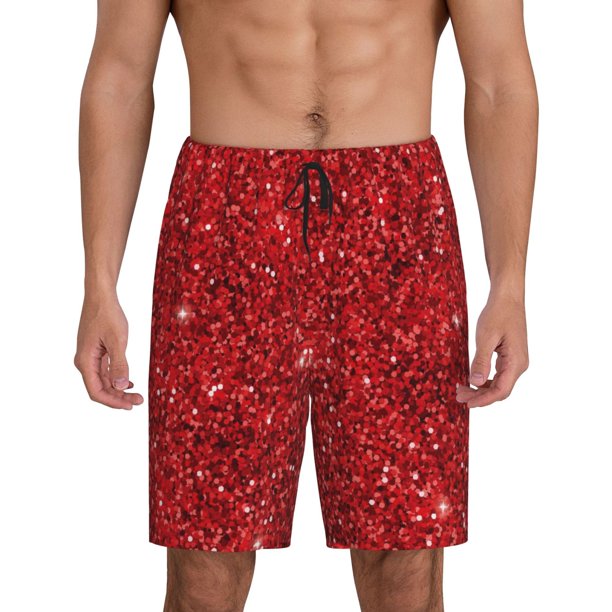 Fotbe Red Glitter Pantalones Cortos de Pijama para Hombre, Ropa de Dormir, Pantalones de Pijama Cortos para Hombre-X-Large