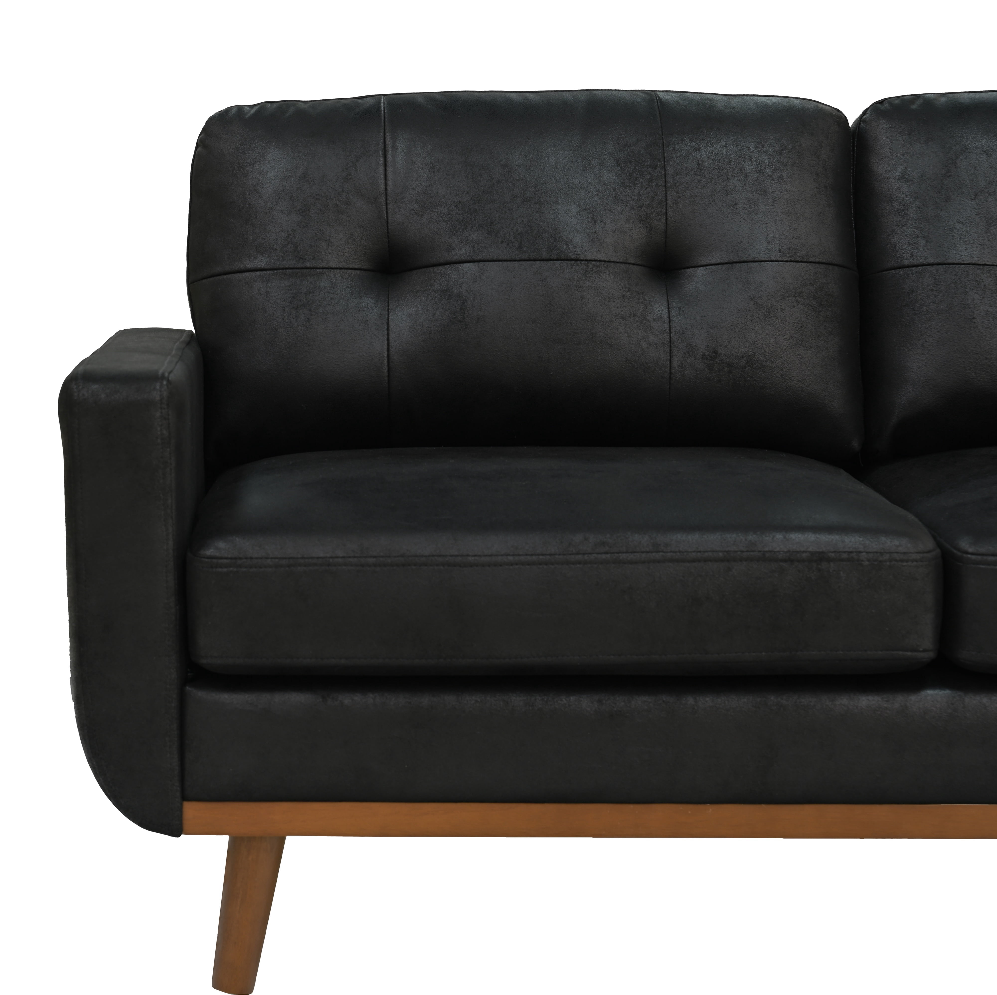 Lunale 65" Loveseat Sofa for Small Space, Modern Cozy 2-Seater Upholstered Couch with Wood Legs, Black Faux Leather