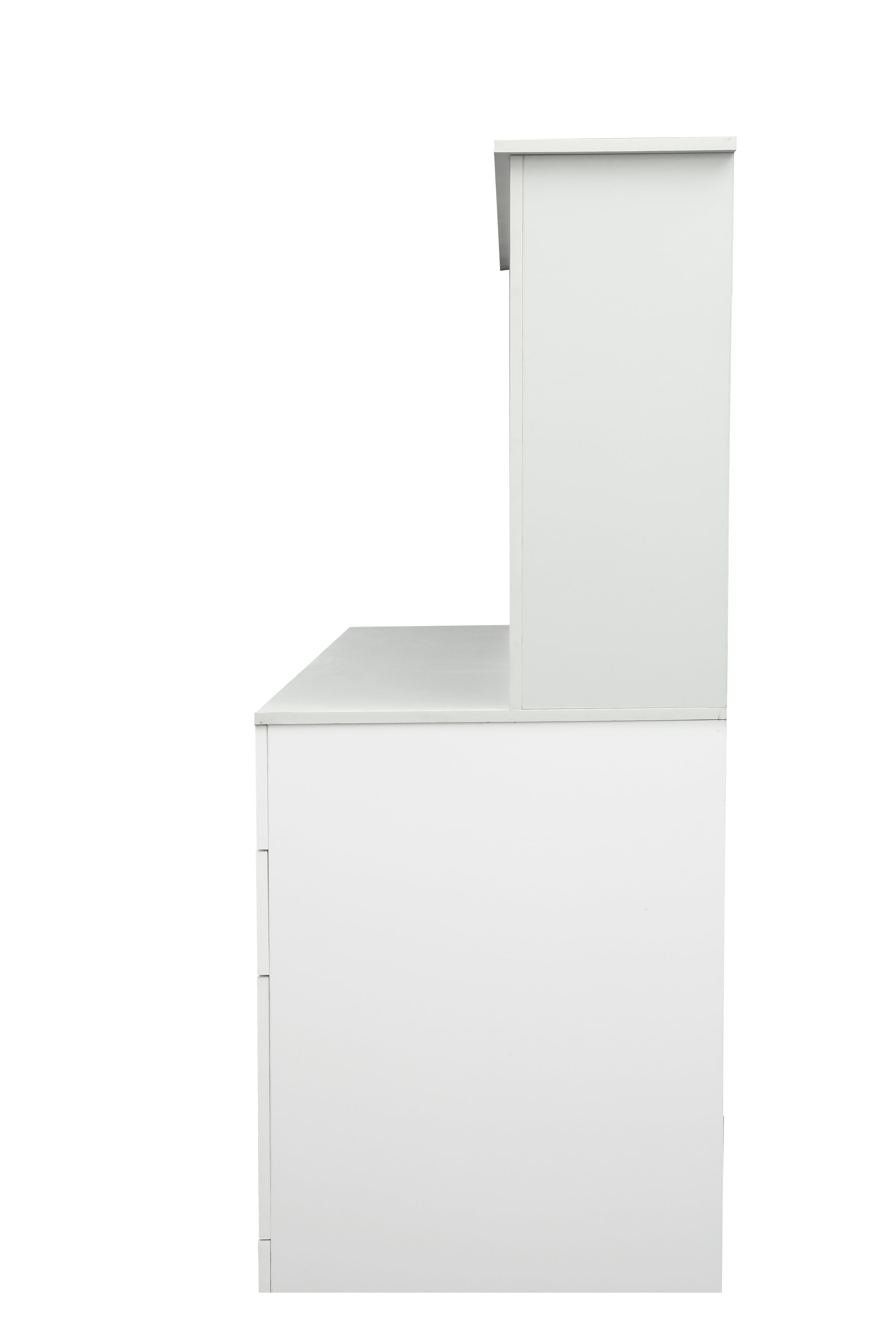 GAKMCIL 59.06"(L) Computer Desk with 2-tier open Hutch, 3 large drawer & Keyboard Tray, Home Office Desk, Executive Desk, Large Writing Desk, Space-Saving Design for Study or Bedroom Workspace, White