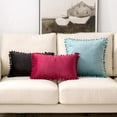 thumbnail image 6 of Pack of 2 Velvet Throw Pillow Covers Pompom Decorative Pillowcases Solid Soft Cushion Covers with Poms Square for Couch Sofa Bedroom Car 18x18inch Dark Green, 6 of 7