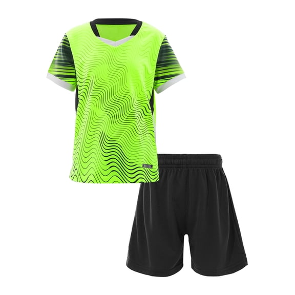 Sinleey Soccer Jersey for Boys 2 Piece Football Training Uniform Quick Dry Gym Fitness Top and Shorts Fluorescent Green 4XS
