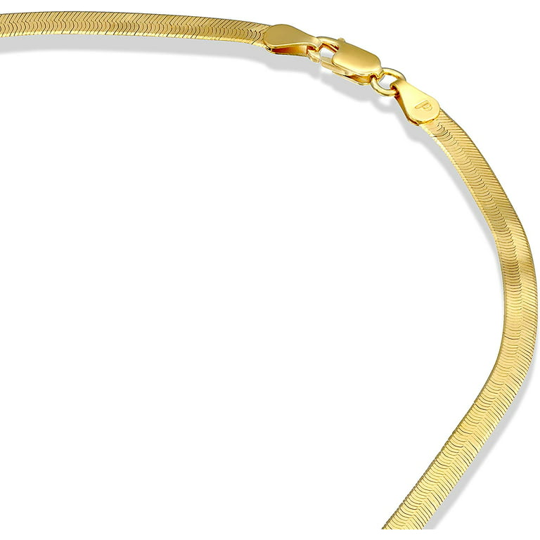 925 Sterling Silver Herringbone Snake Chain in 14K Gold for Men & Women