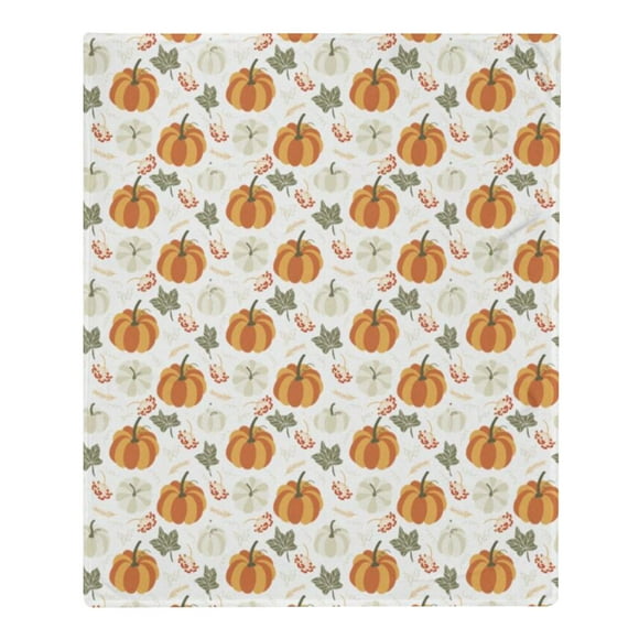 Wefuesd Thanksgiving Pumpkin Maple Leaf Printed Flannel Fall White Blanket, Decorative Couch, Sofa, Travel, Bed Throw Blanket, Personalized Blanket, Bedroom Furniture, Blankets