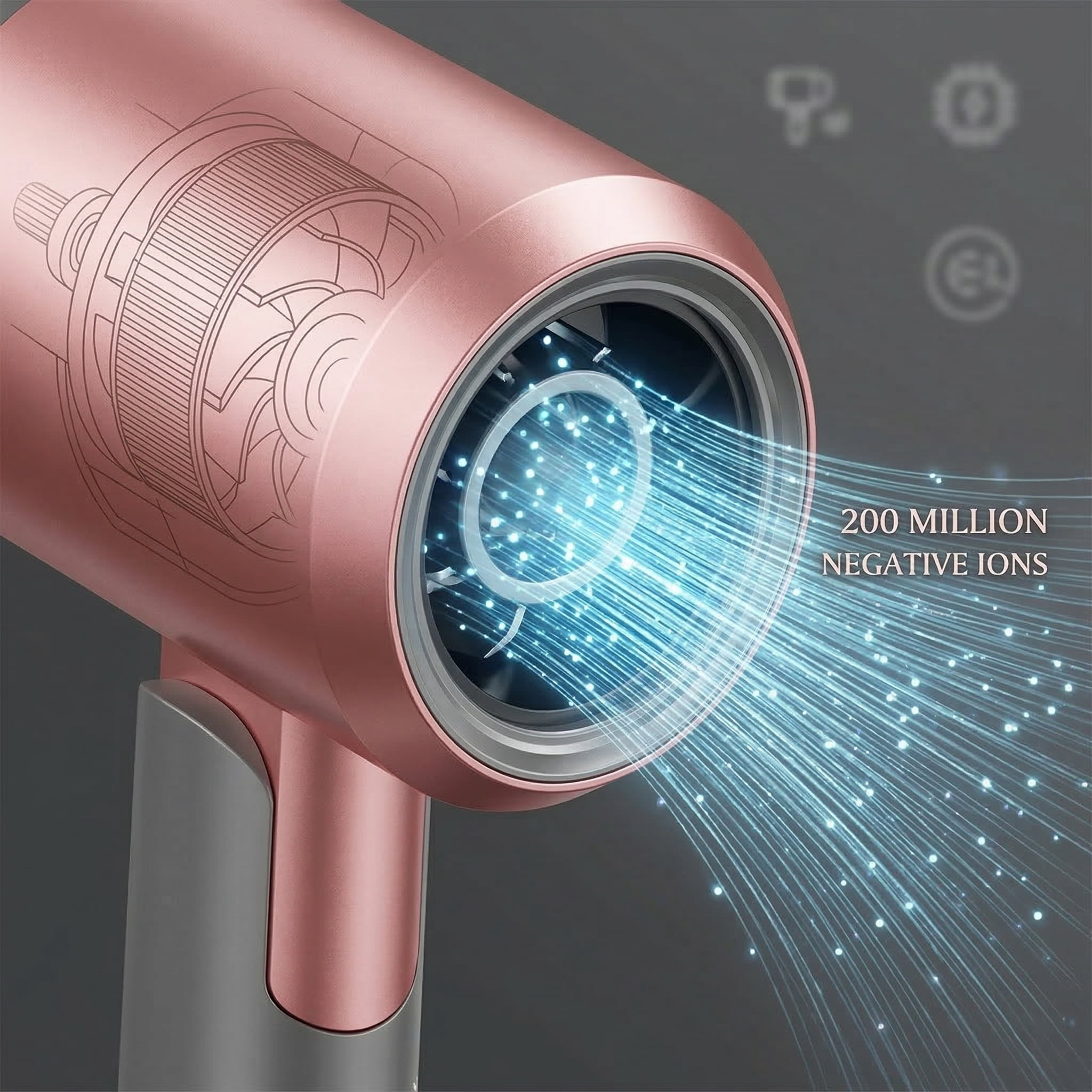 Professional Ionic Hair Dryer, Powerful 1600W & 3 Heat Settings Fast Drying Low Noise Blow Dryer with 2 Concentrator Nozzle 1 Diffuser Attachments for Home Salon Travel, ALCI Safety Plug