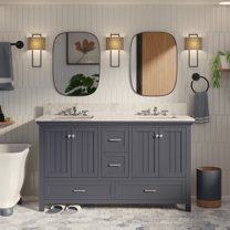 Paige 60" Double Bathroom Vanity with Marine Gray Cabinet and Carrara Marble Top