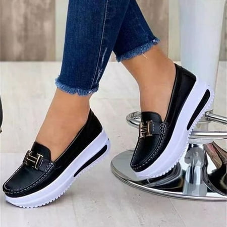 

Comfortable Platform Loafers for Women Casual Flat PU Walking Shoes Vintage Style