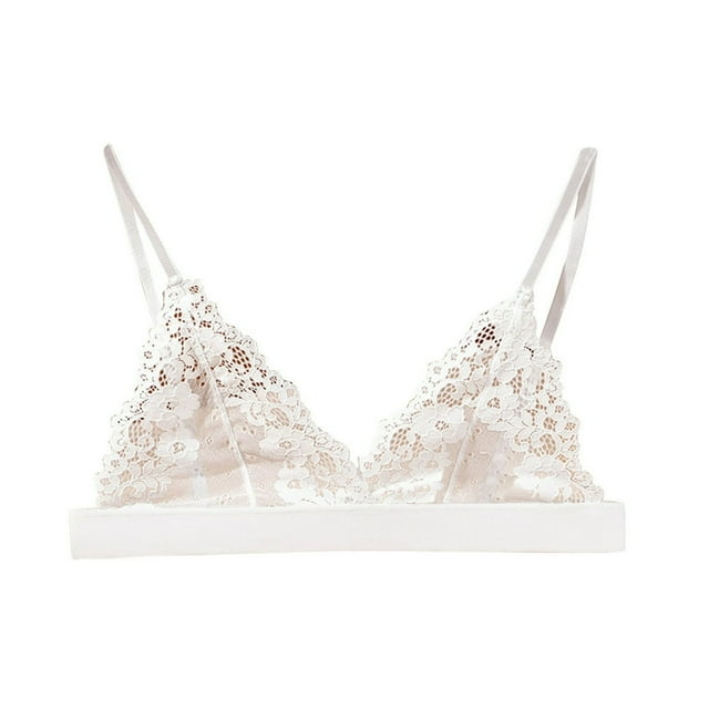 Women‘s Lace Wireless Deep V Neck Bra Full Coverage Wire-Free Plus Size Bra Dark Blue