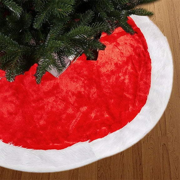 Santa Christmas Tree Skirt, Red&White Velvet Tree Rug 36" Large for Red White Christmas Decorations&Ornaments, Machine Washable