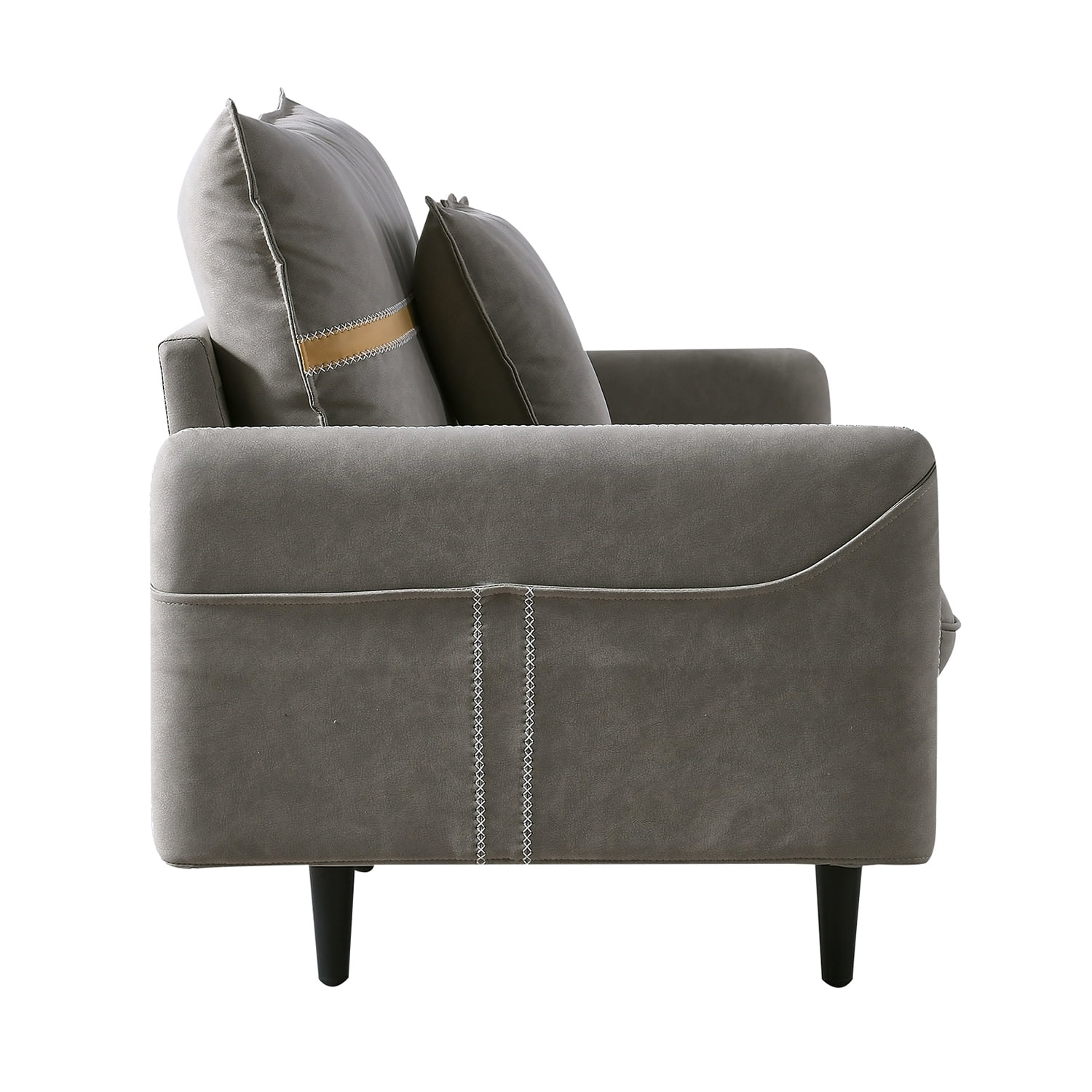 Kadyn Tufted Sofa, Mid-century Modern Couch for Bedroom, 3-seat Upholstered Sofa with 2 Pillows, Gray
