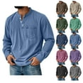 thumbnail image 4 of Men's Henley Neck Shirt Classic Distressed Long Sleeve Button Stand Collar Shirts Casual Washed Tops with Pocket, 4 of 5