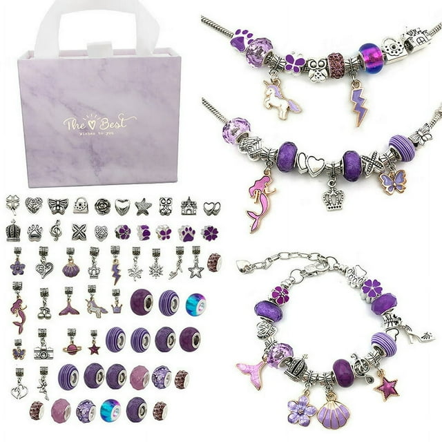 OUSITAID Kit de Fabrication de Bijoux Bracelet Charme DIY 64 Pcs avec Pendentifs Charmes Perles